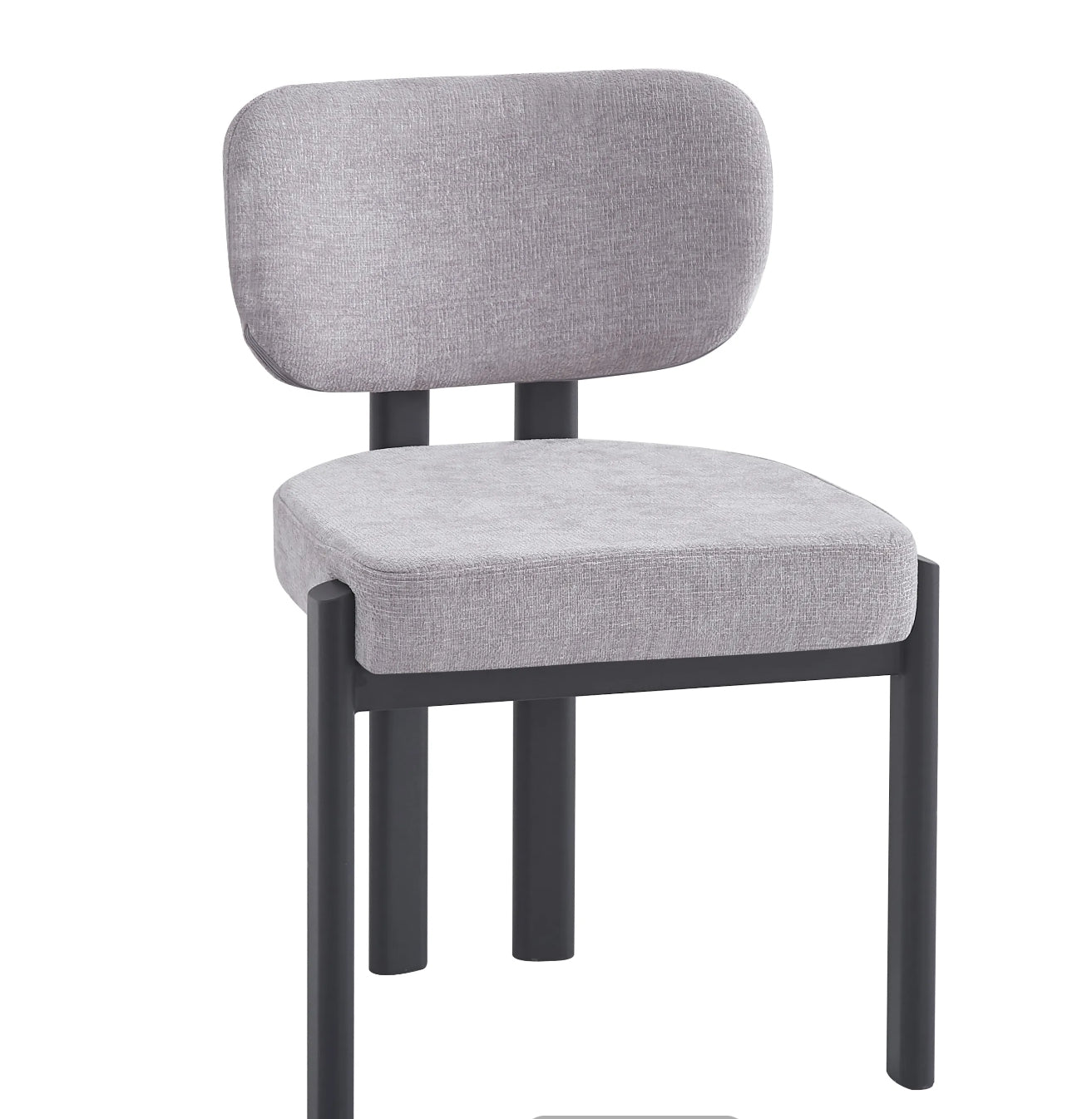 CHAISE ERM-BAGUETTE PIED METAL NOIR TISSUS SERGE CHENILLE LIGHT GRIS