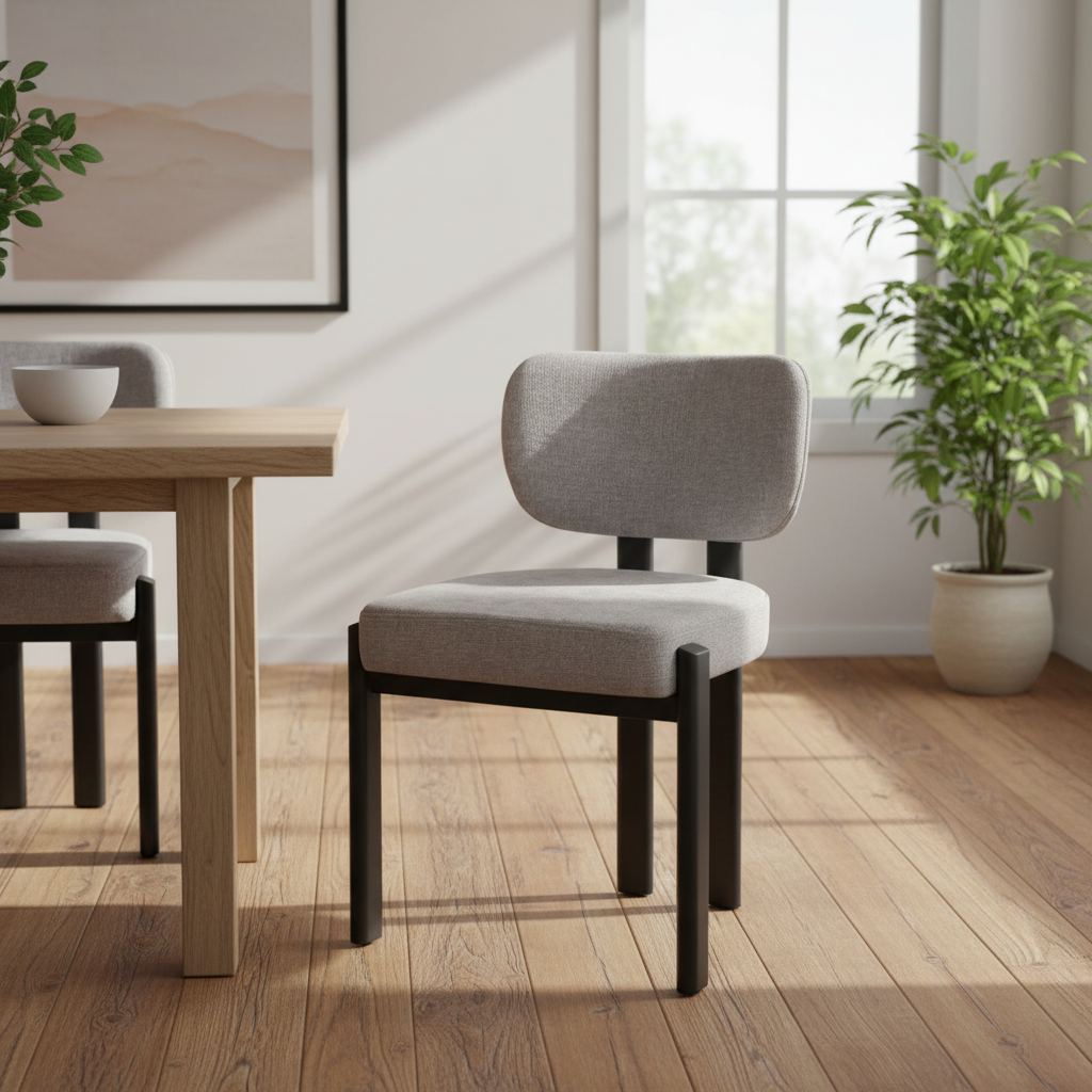 CHAISE ERM-BAGUETTE PIED METAL NOIR TISSUS SERGE CHENILLE LIGHT GRIS