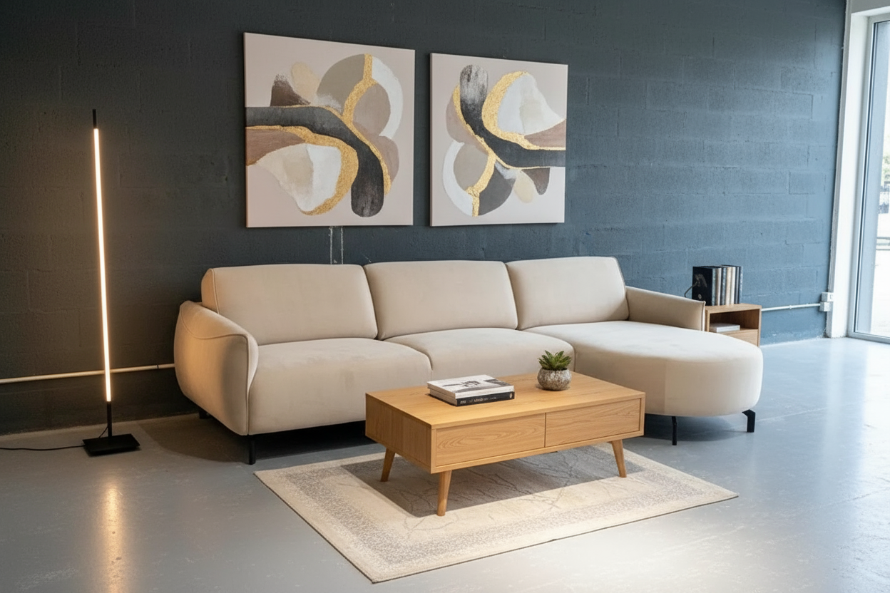 Canapé ERM-Carlton d’angle droit en velours beige