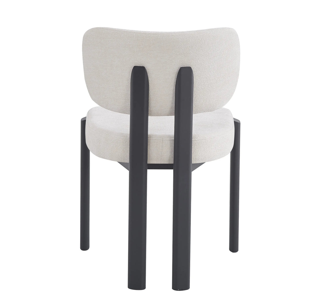 CHAISE ERM-BAGUETTE PIED METAL NOIR TISSUS SERGE CHENILLE BEIGE