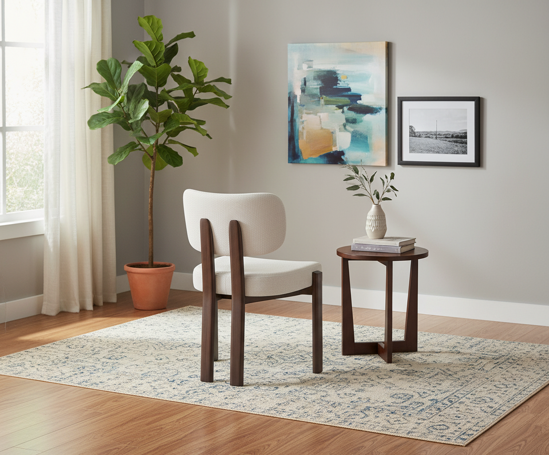 CHAISE ERM-BAGUETTE PIED EFFET NOYER TISSUS SERGE CHENILLE BEIGE