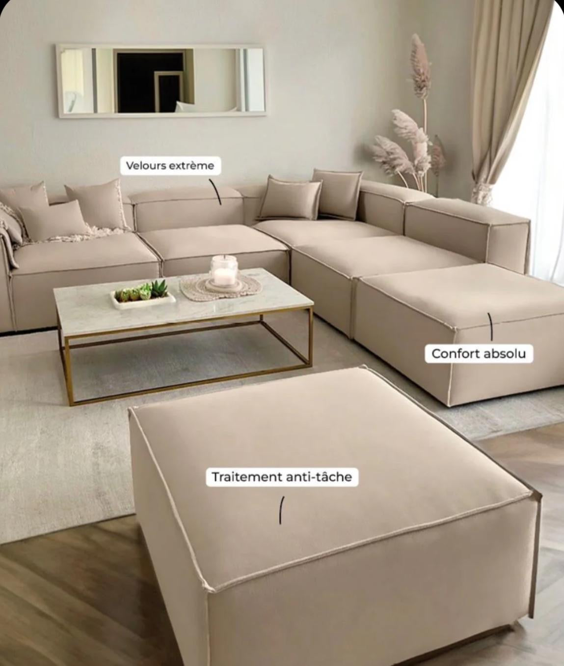 Canapé Élégance-SAN Modulable Velours Beige 4+1