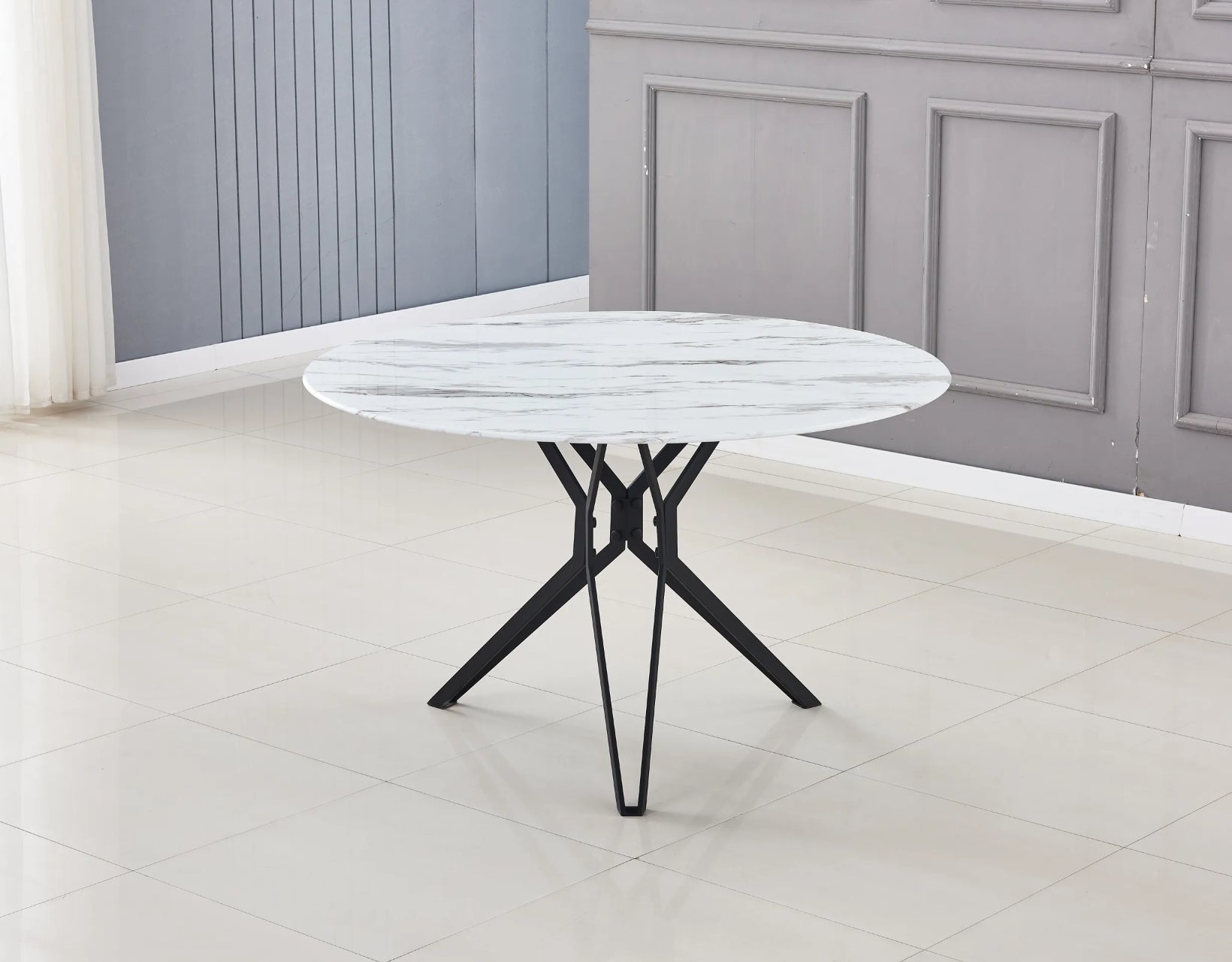 Table à manger ERM-Electra en marbre blanc pied en métal noir 120x75cm