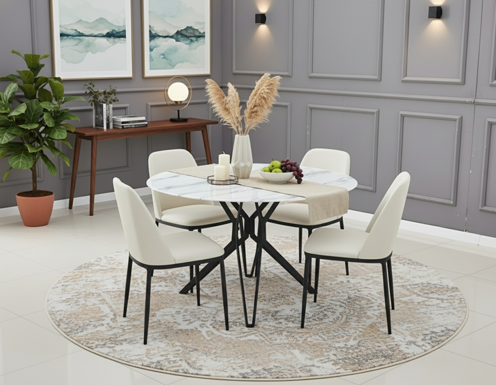 Table à manger ERM-Electra en marbre blanc pied en métal noir 120x75cm