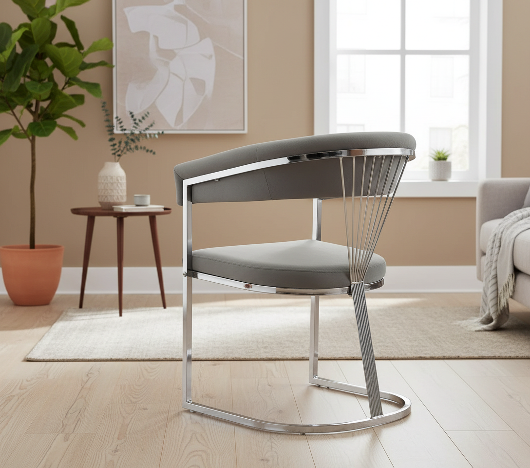 CHAISE ERM-AVEC ACCOUDOIR BRITTANY CHROME GRIS SILVER