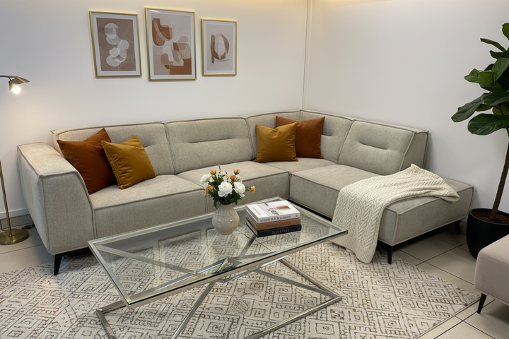 Canapé ERM-Sienna angle droit tissu beige