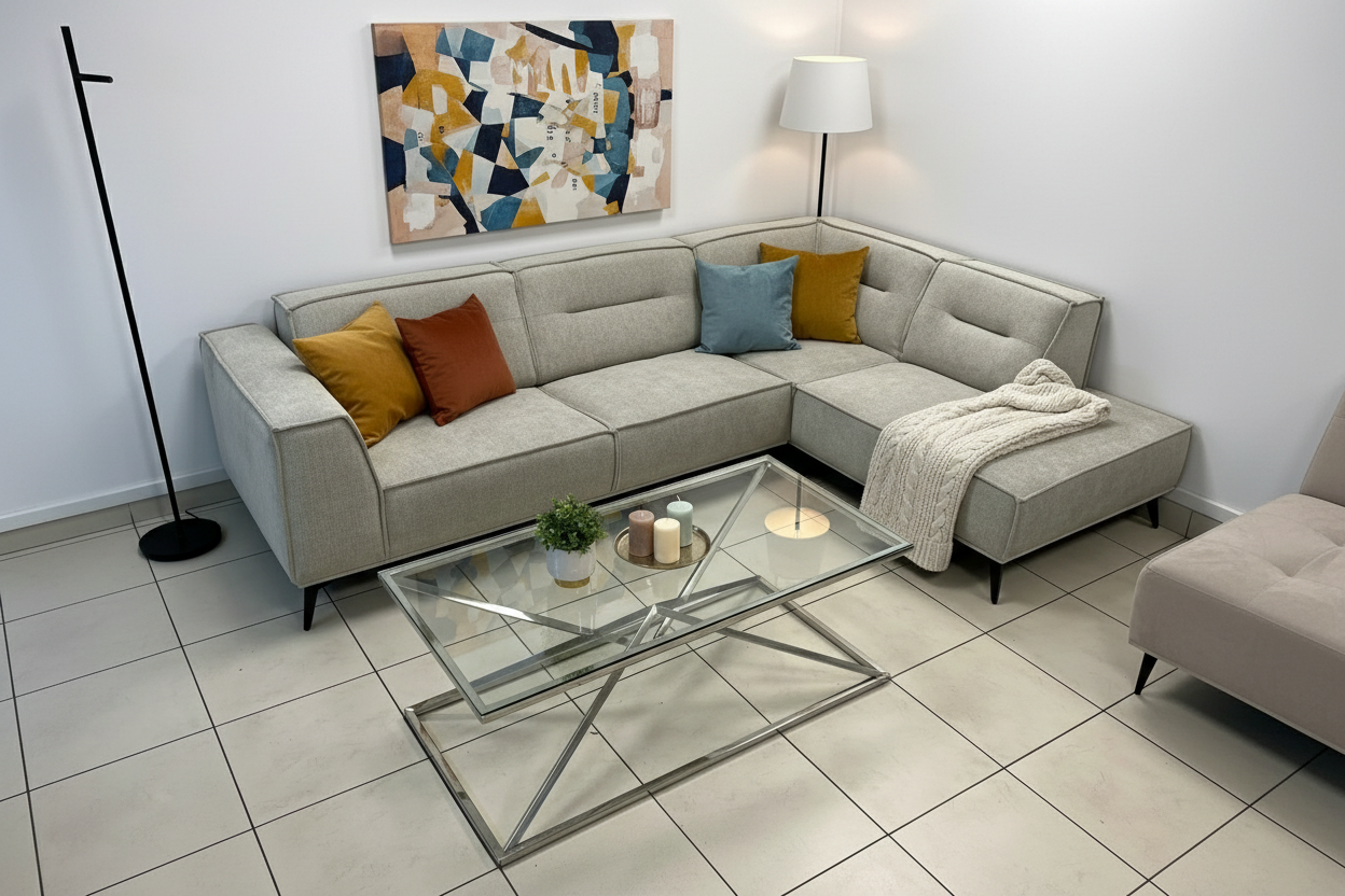 Canapé ERM-Sienna angle droit tissu beige