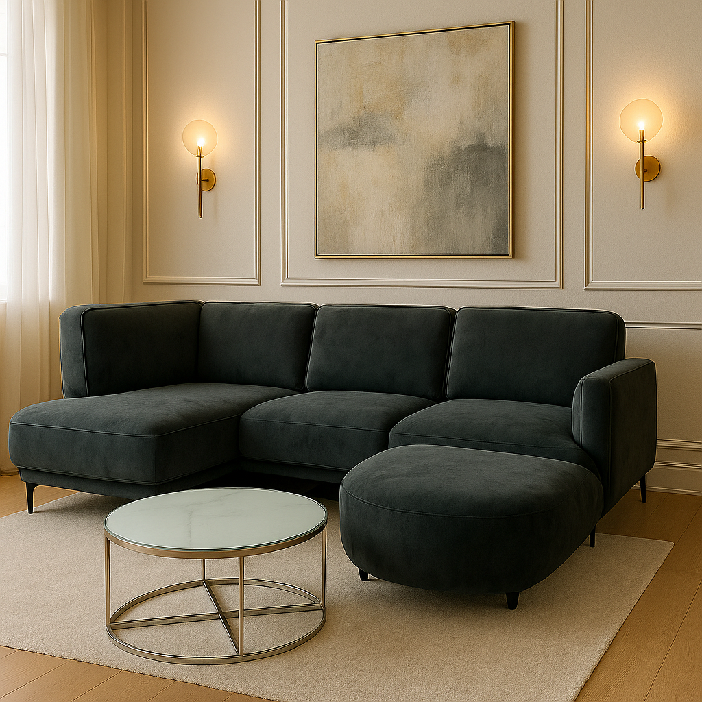 Canapé ERM-Oslo d’angle en velours anthracite