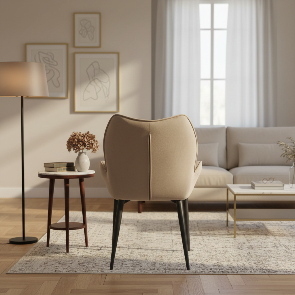 CHAISE ERM-LOHA PIED METAL NOIR VELOURS TAUPE