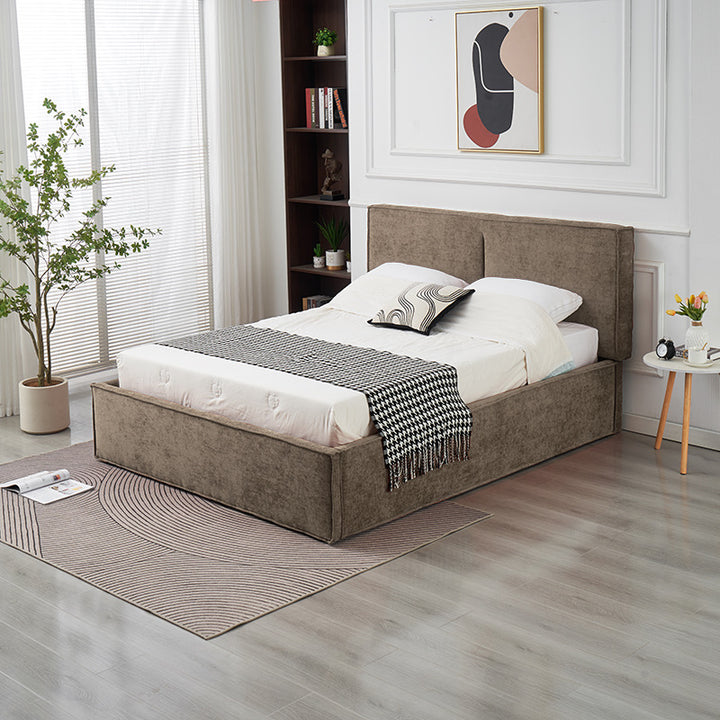 LIT DOUBLE COFFRE OLIVIA CHENILLE MOKA