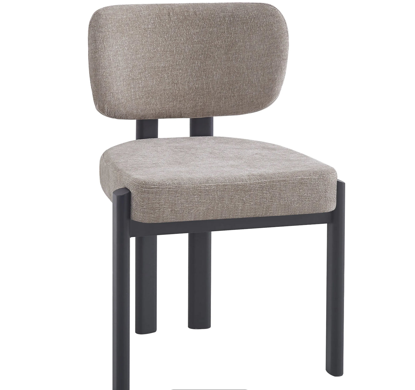 CHAISE ERM-BAGUETTE PIED METAL NOIR TISSUS SERGE CHENILLE MOKA