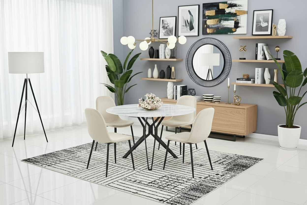 Table à manger ERM-Electra en marbre blanc pied en métal noir 120x75cm