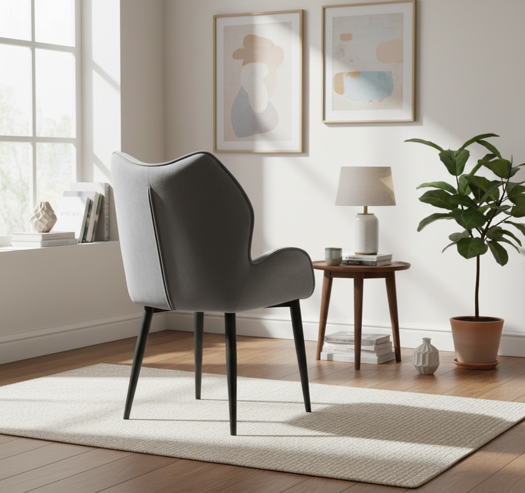 CHAISE ERM-LOHA PIED METAL NOIR VELOURS ANTHRACITE