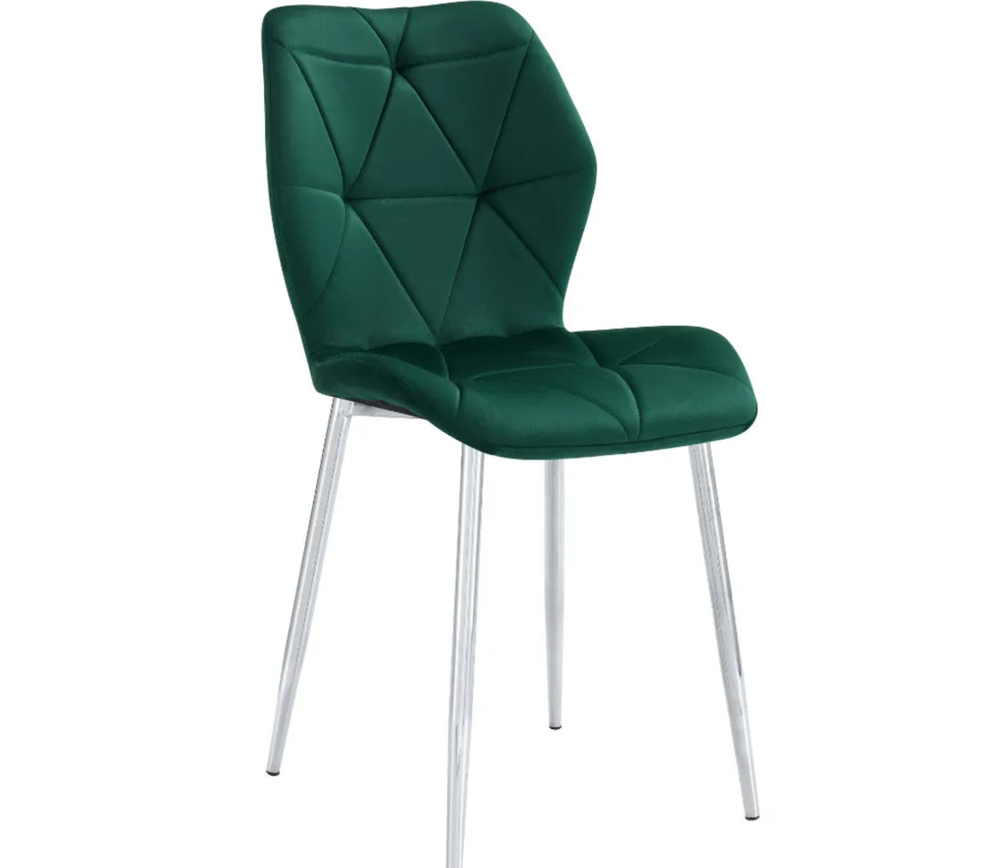 CHAISE ERM-COQUILLAGE PIED CHROME VELOURS VERT SAPIN