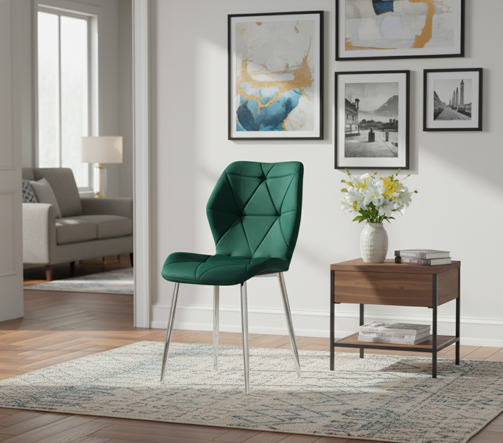 CHAISE ERM-COQUILLAGE PIED CHROME VELOURS VERT SAPIN