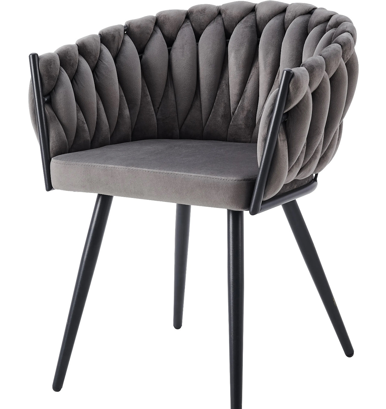 CHAISE ERM-AVEC ACCOUDOIR TRESSEE PIED METAL NOIR VELOURS ANTHRACITE