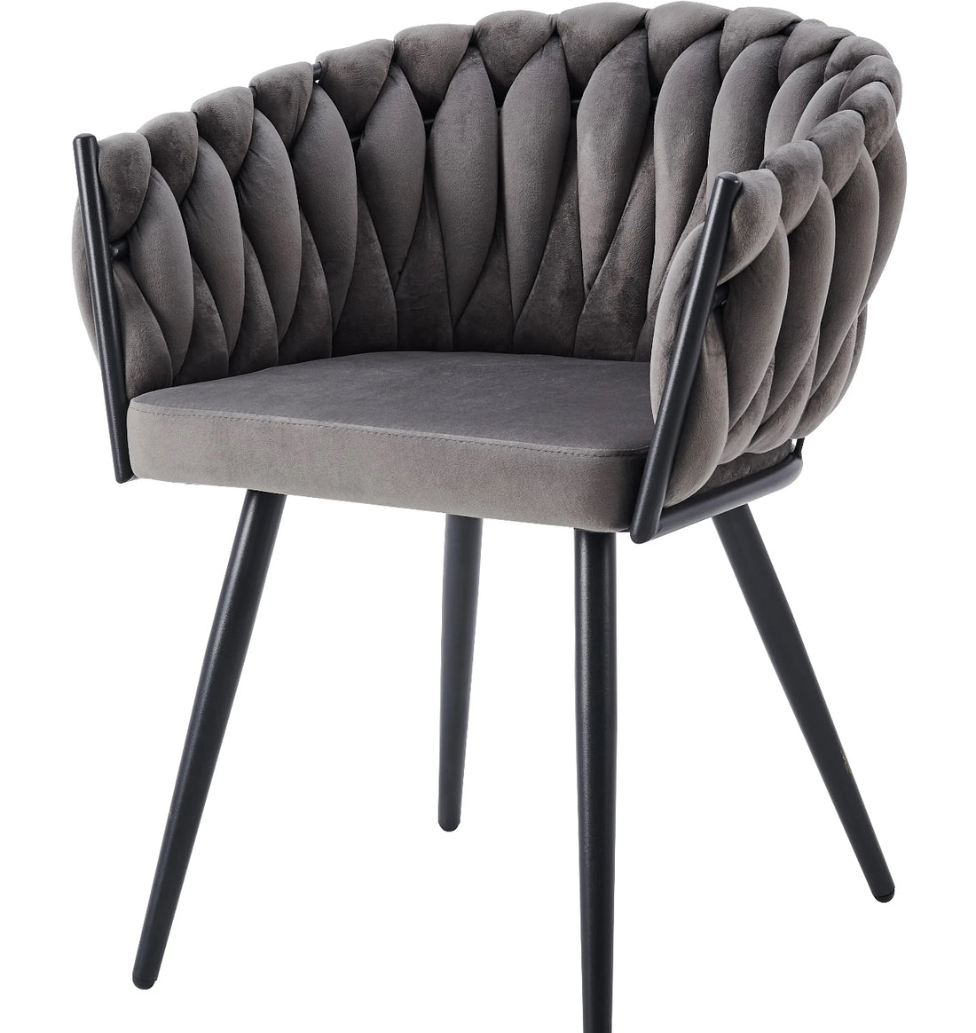 CHAISE ERM-AVEC ACCOUDOIR TRESSEE PIED METAL NOIR VELOURS ANTHRACITE