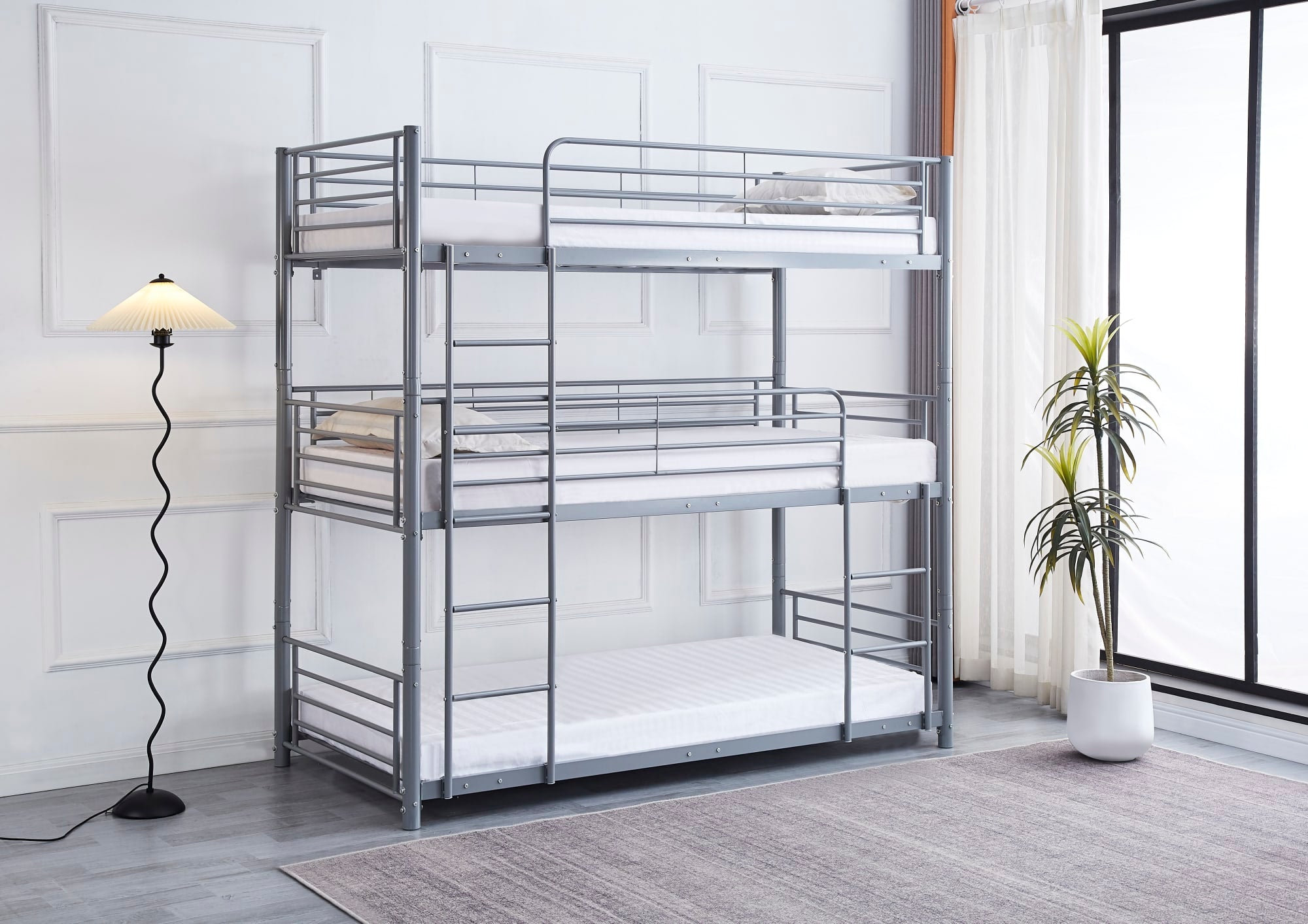 Pack: Lit superposé 3 étages + Matelas compris TRIPLE 3 couchages 90x190 cm