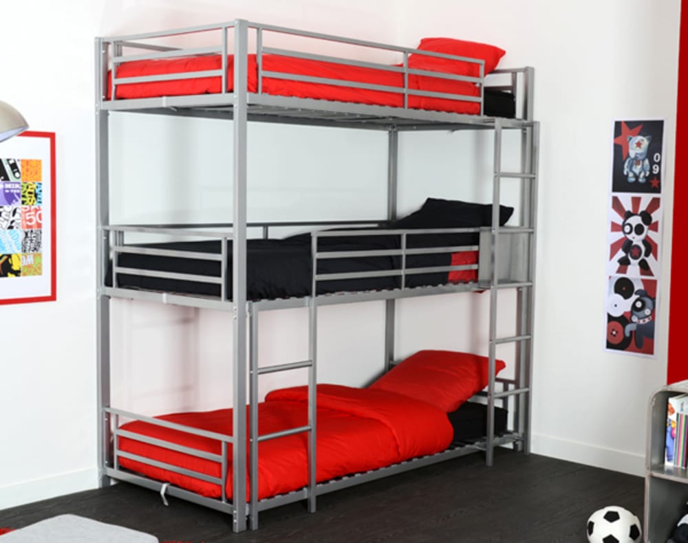 Pack: Lit superposé 3 étages + Matelas compris TRIPLE 3 couchages 90x190 cm