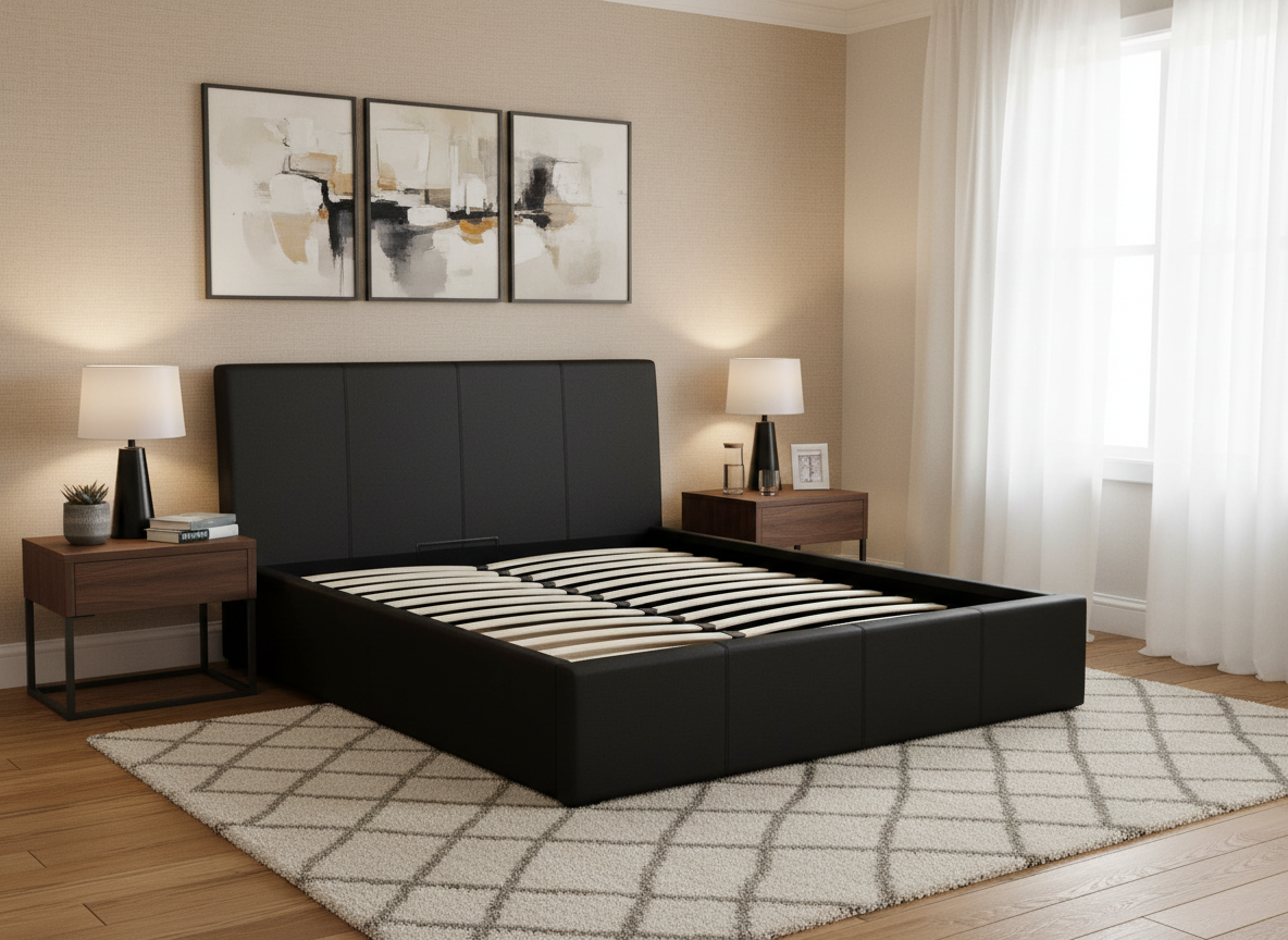 lit coffre Bastien simili cuir noir-ERM