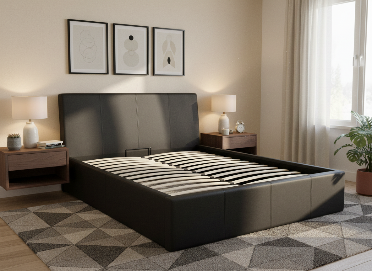 lit coffre Bastien simili cuir noir-ERM