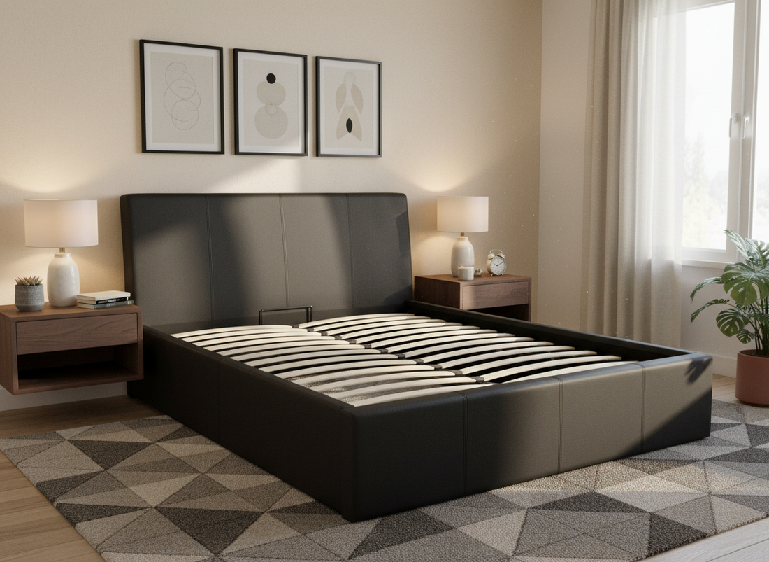 lit coffre Bastien simili cuir noir-ERM