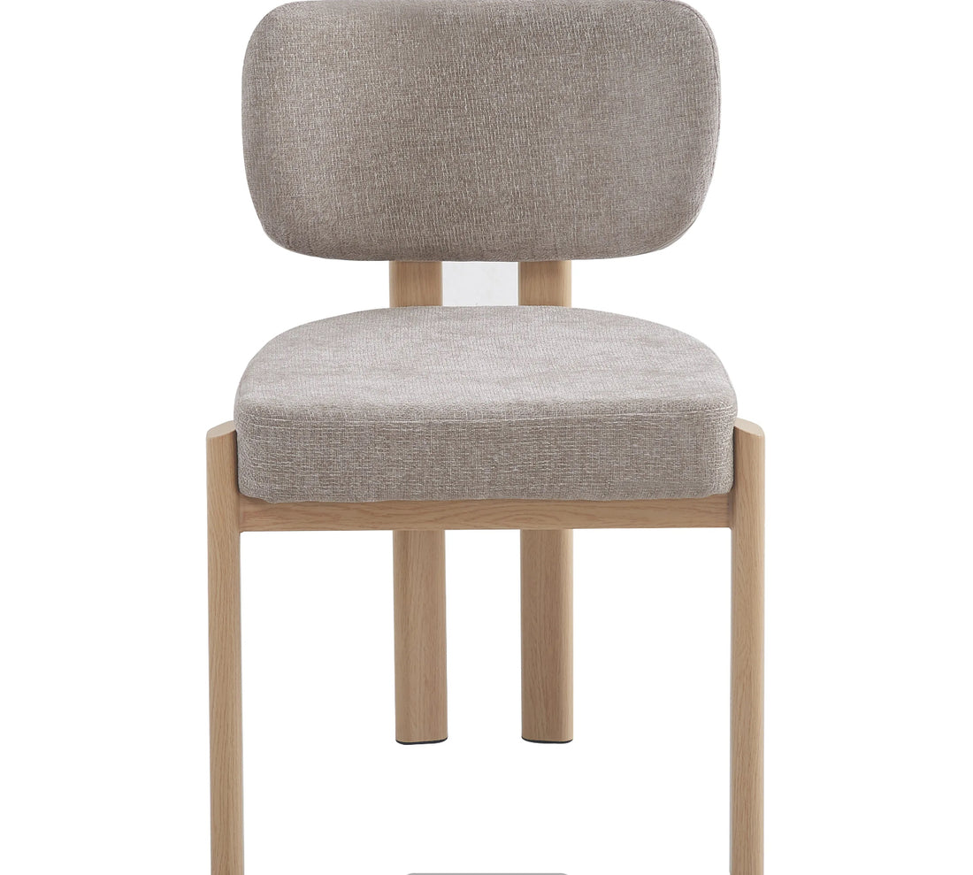 CHAISE ERM-BAGUETTE PIED EFFET BOIS TISSUS SERGE CHENILLE MOKA