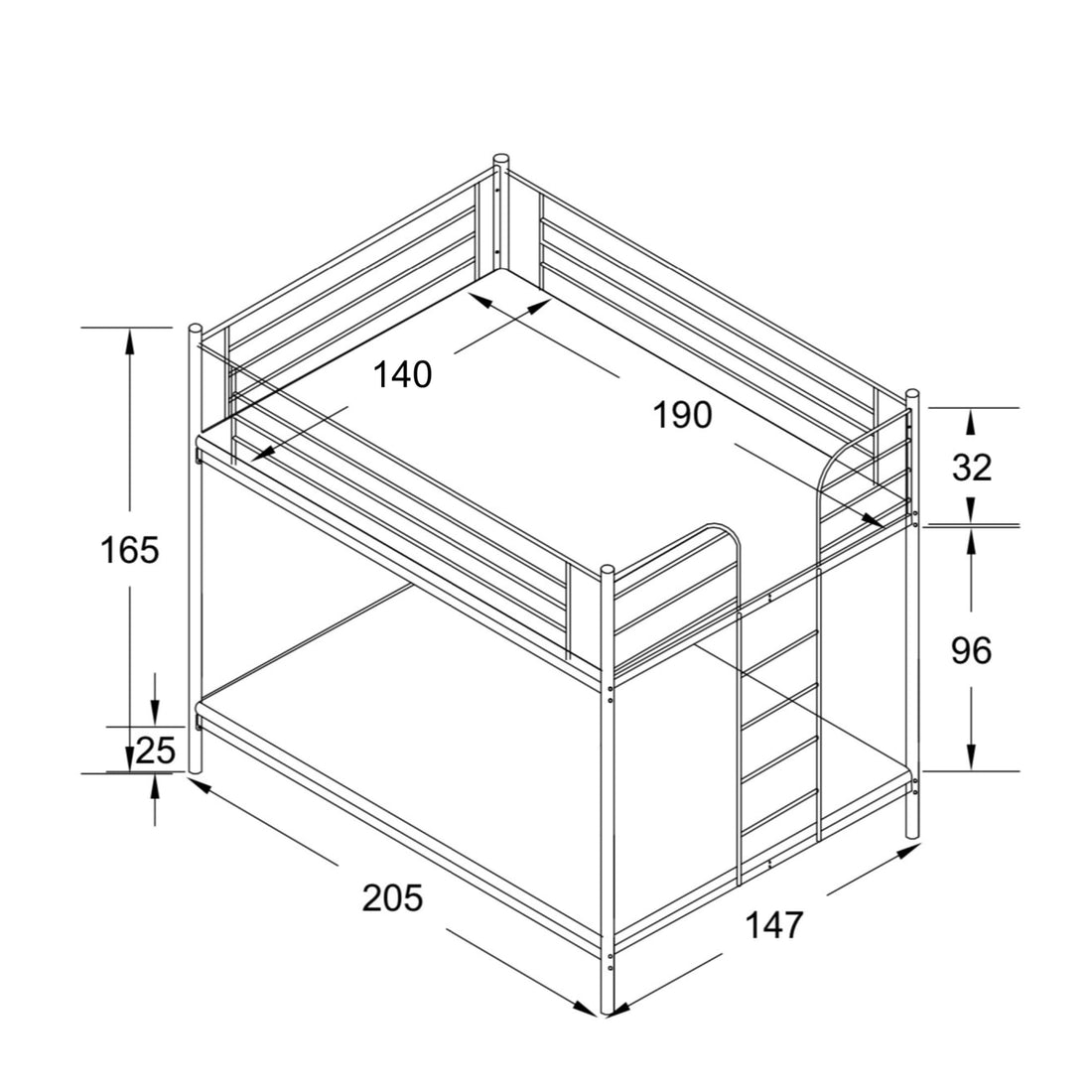 Lit superposé 4 places 2+2 COLOSSE 140x190 cm  sommier inclus