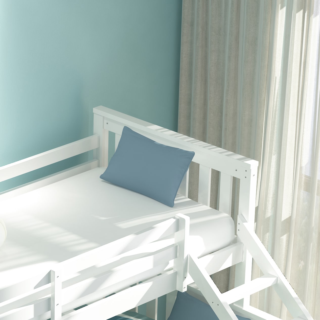 LIT BATNA EN BOIS BLANC 2+1 90X190cm + 140X190cm