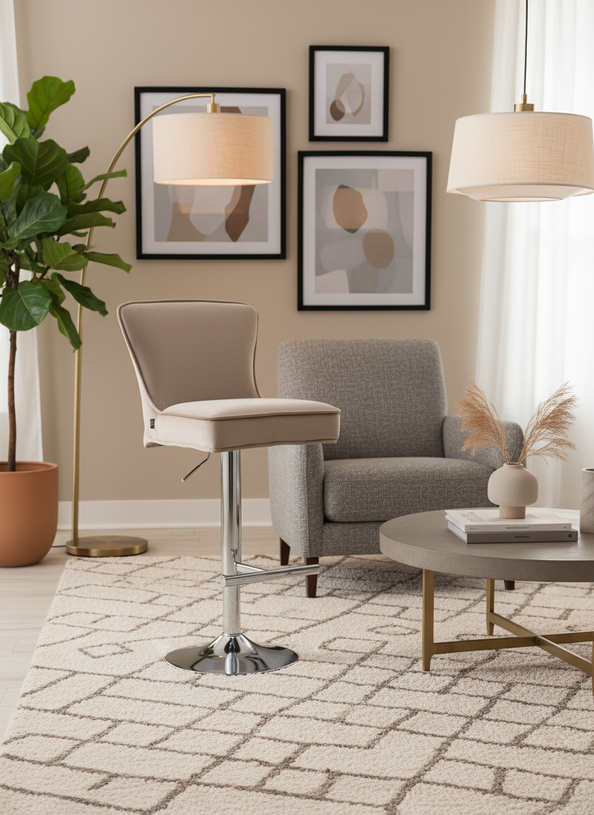 Lot de 2 tabourets de bar GABRIELLE Chrome en velours