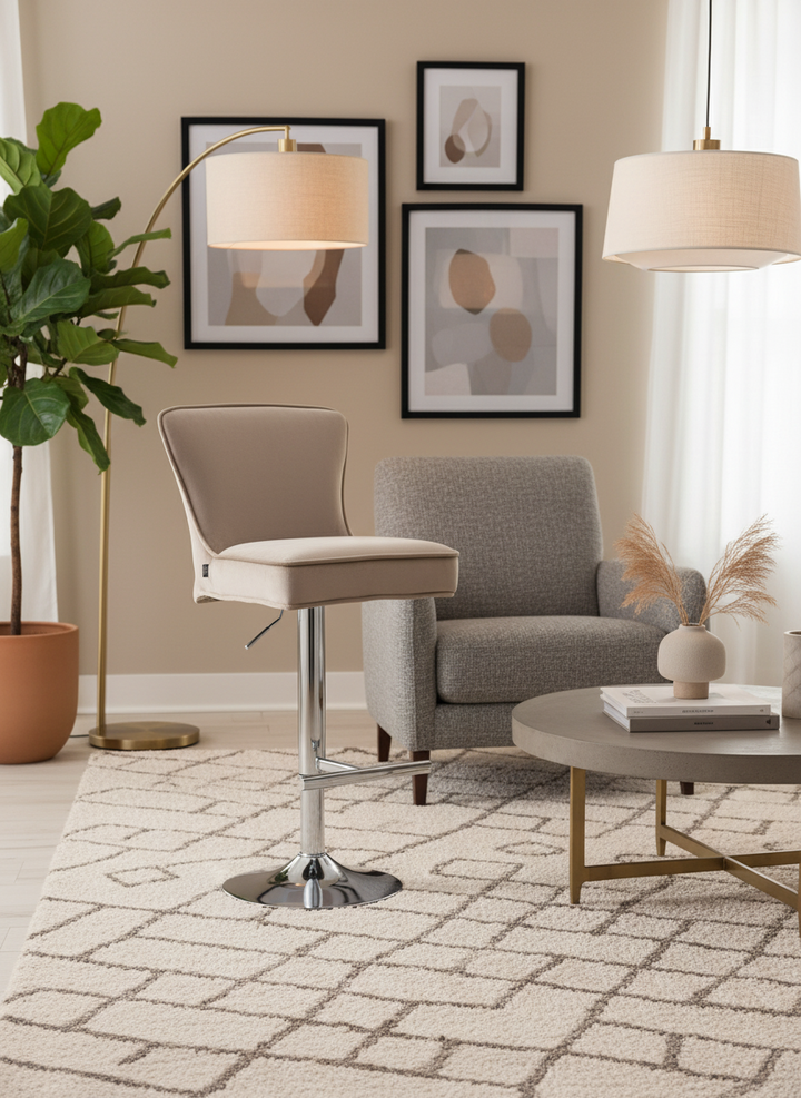 Lot de 2 tabourets de bar GABRIELLE Chrome en velours