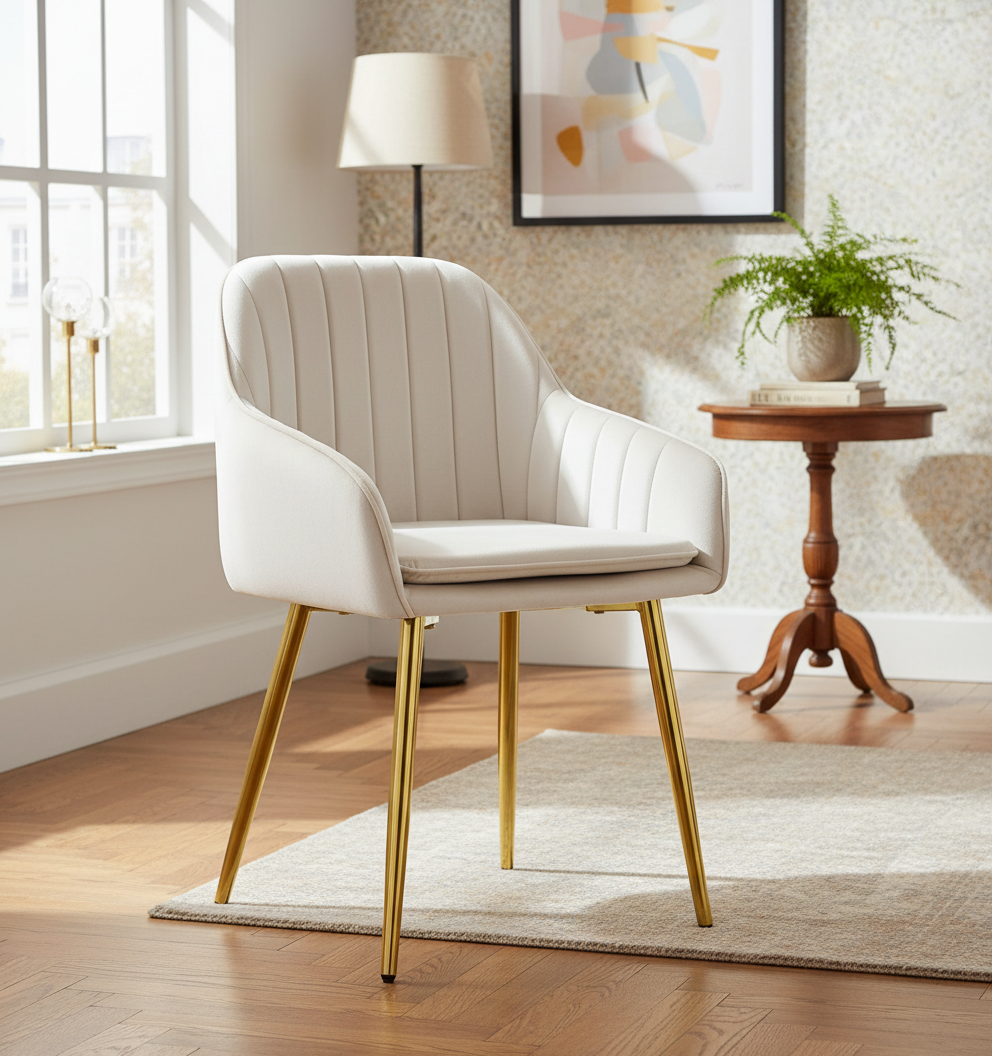 CHAISE PAMS PIEDS GOLD VELOURS BEIGE