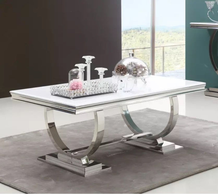 Table à manger 6 à 8 personnes OMEGA Chrome verre 180x90 cm