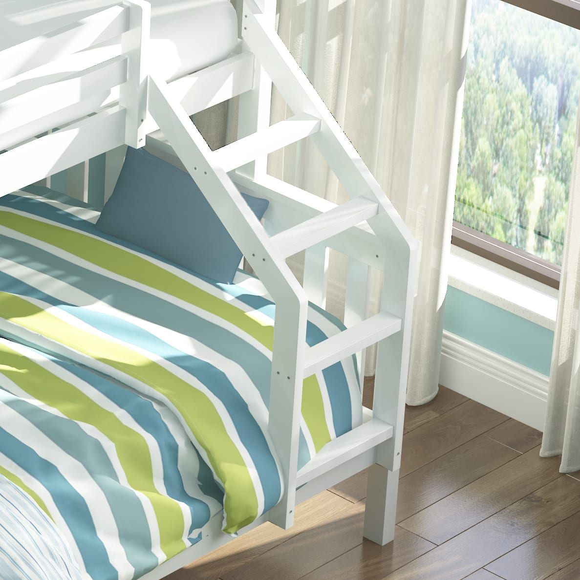 LIT BATNA EN BOIS BLANC 2+1 90X190cm + 140X190cm