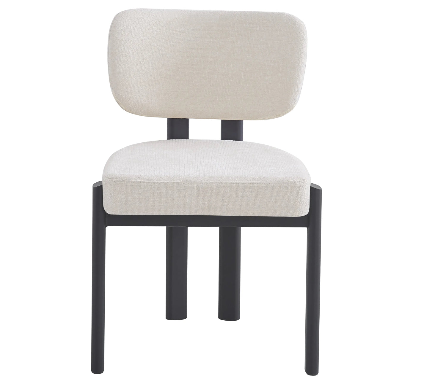 CHAISE ERM-BAGUETTE PIED METAL NOIR TISSUS SERGE CHENILLE BEIGE