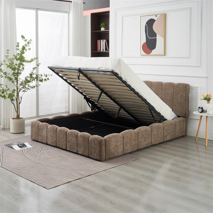 LIT DOUBLE COFFRE MOON CHENILLE MOKA