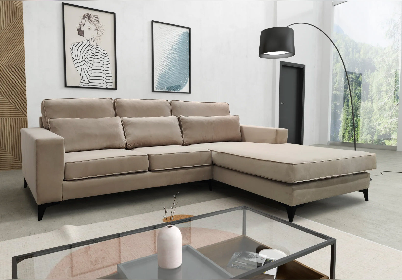 Canapé ERM-Madrid d’angle droit velours beige