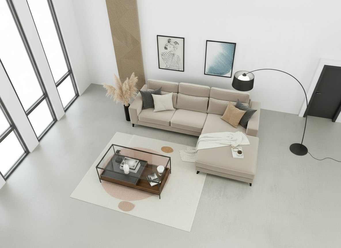 Canapé ERM-Madrid d’angle droit velours beige