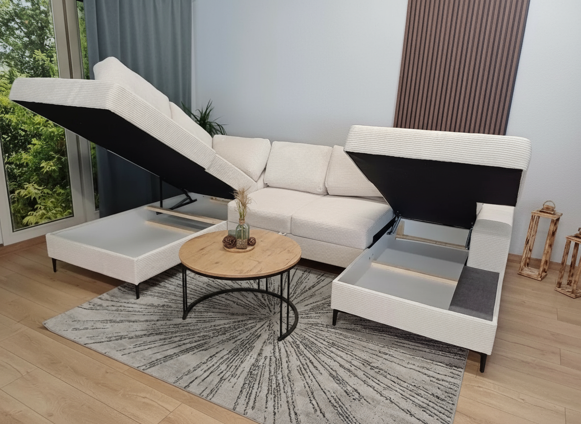 Canapé ERM-Vienna panoramique en U convertible avec deux coffres