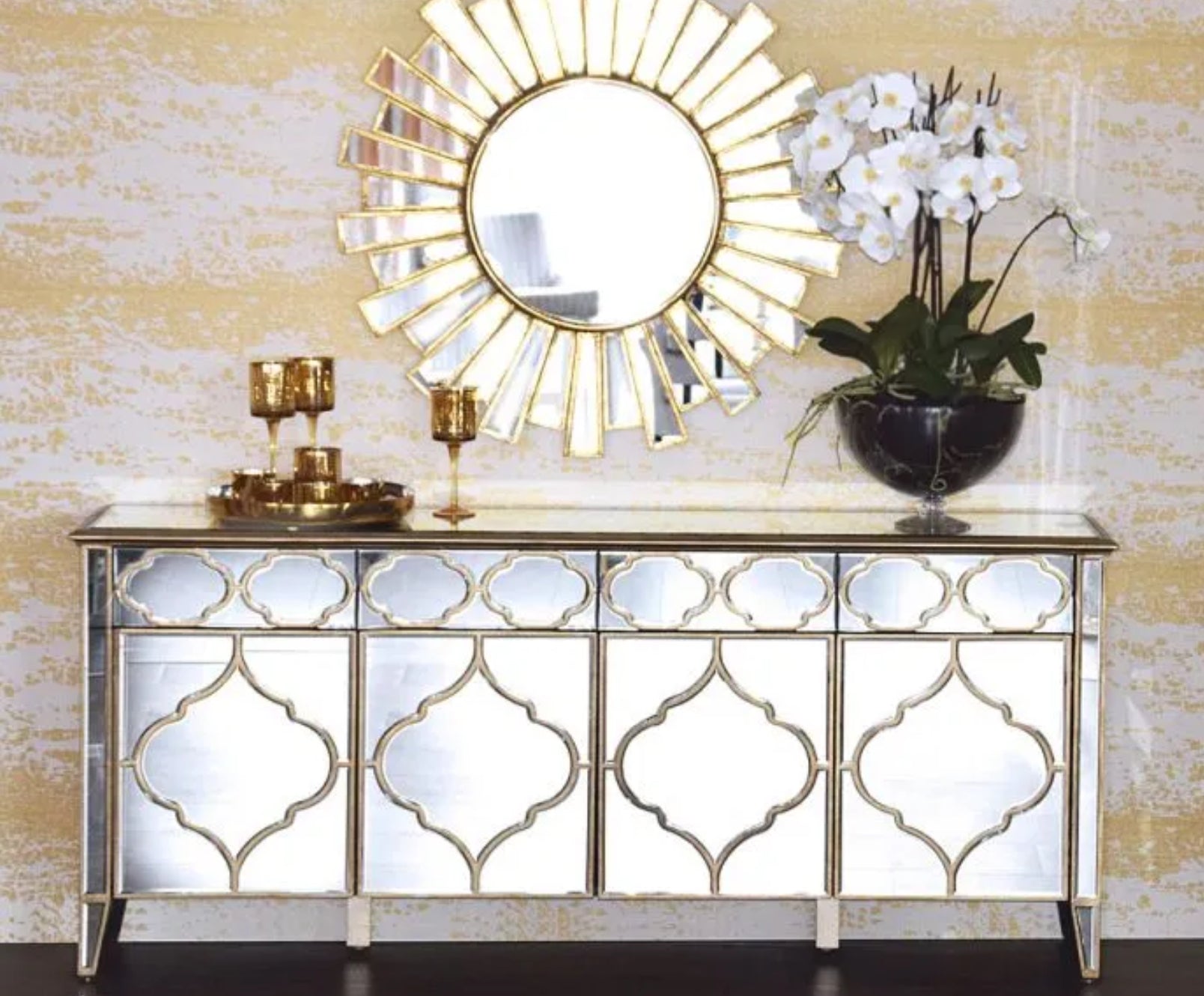 BUFFET MIROIR VENITIEN 3 PORTES 153x41x86cm