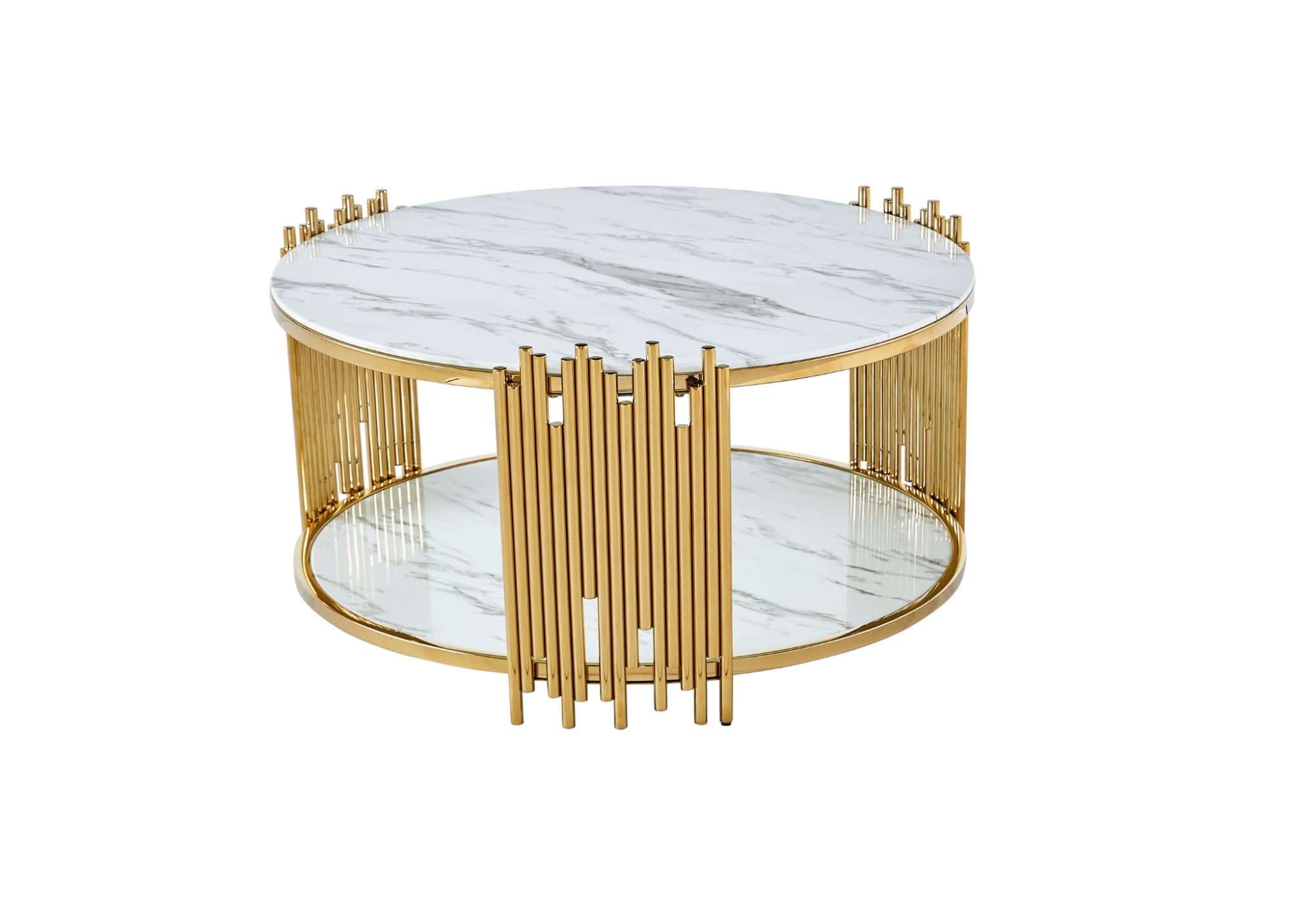Table Basse ronde STICK Gold et plateau en verre D90 H45 cm