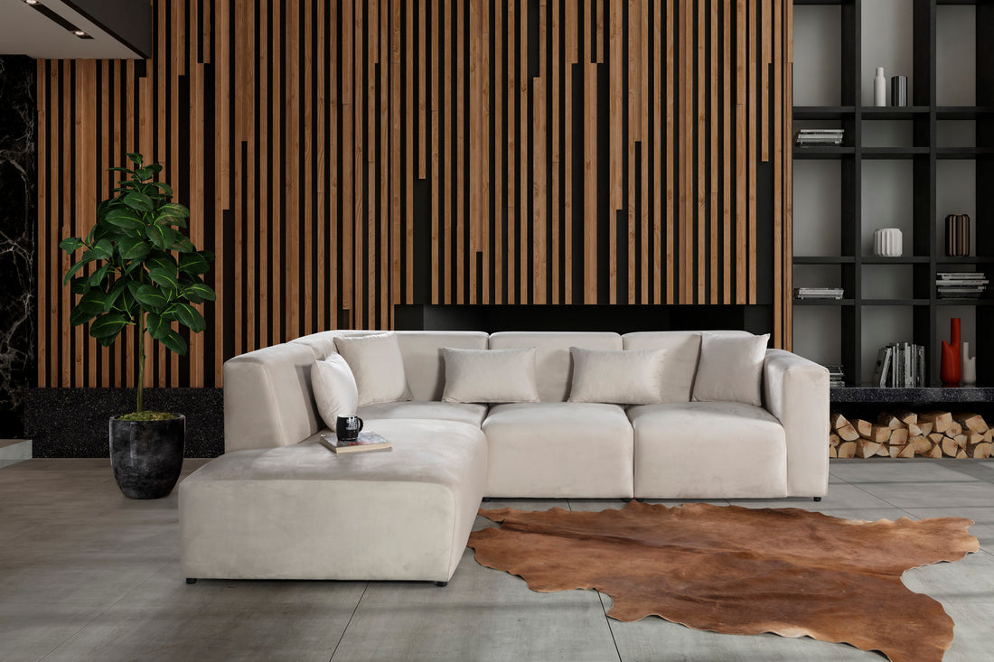 Canapé D’angle Coco-SAN Velours Blanc Cassé