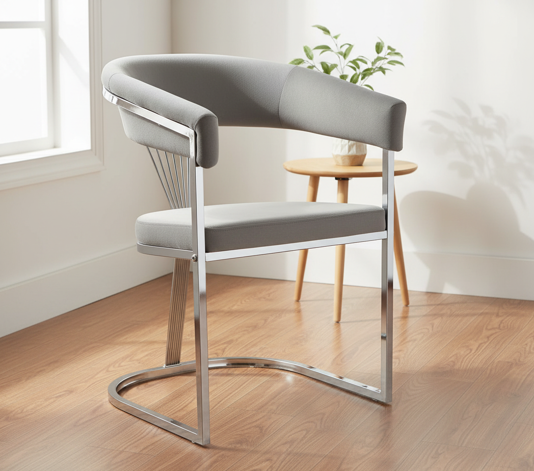 CHAISE ERM-AVEC ACCOUDOIR BRITTANY CHROME GRIS SILVER