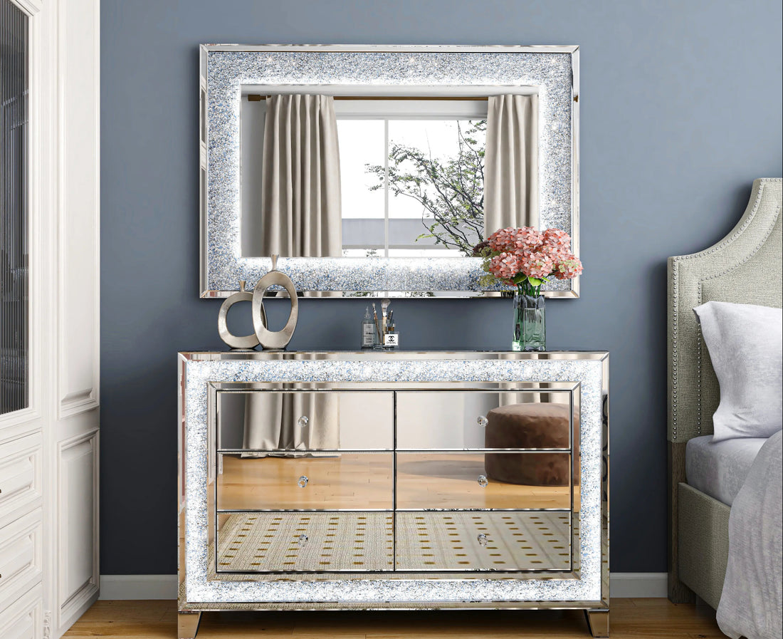 COMMODE MIROIR ET LED 120x40x80cm