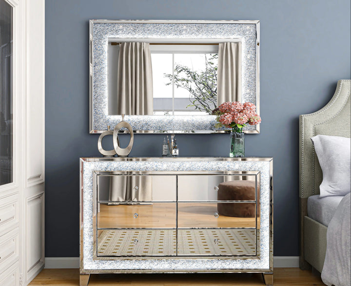 COMMODE MIROIR ET LED 120x40x80cm