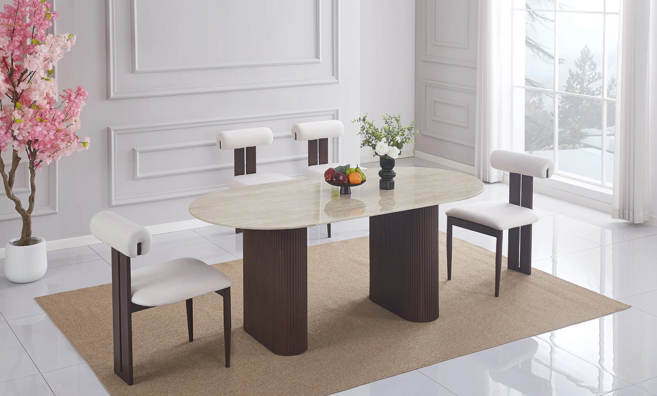 Table à manger ERM-Roxy effet travertin brillant 180x90cm