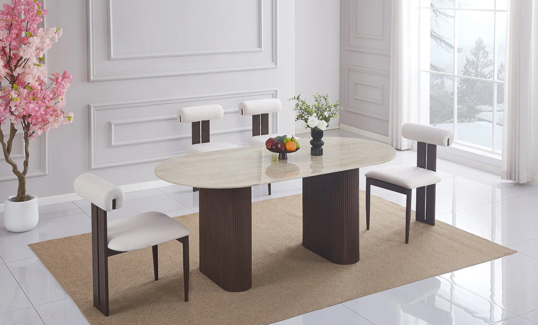 Table à manger ERM-Roxy effet travertin brillant 180x90cm