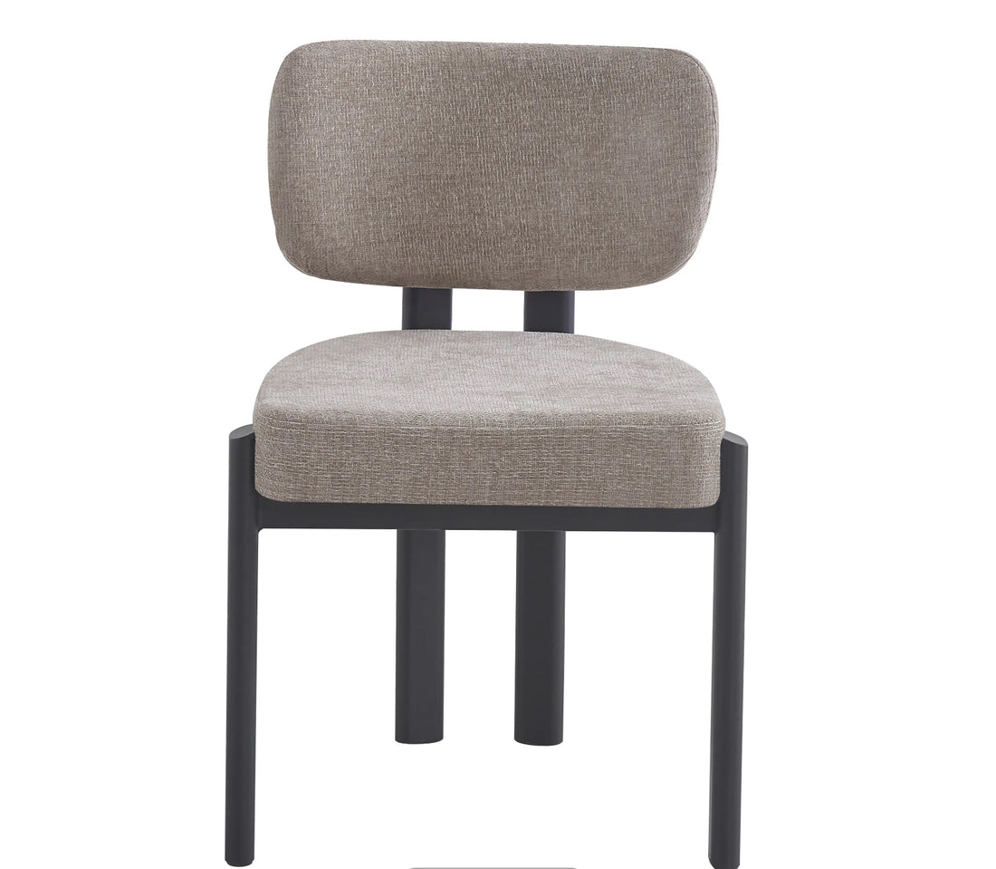 CHAISE ERM-BAGUETTE PIED METAL NOIR TISSUS SERGE CHENILLE MOKA