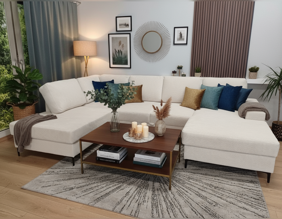 Canapé ERM-Vienna panoramique en U convertible avec deux coffres