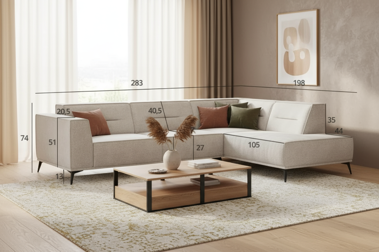 Canapé ERM-Sienna angle droit velours beige